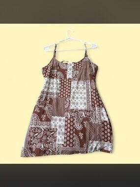 La Hearts Brown and White Paisley Patchwork Tank Dress